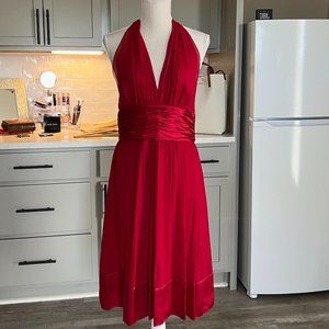 Maggy London Stunning Halter Style Midi Red Dress with Cummerbund Waist 10P